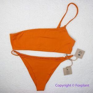 New! Set! Signature One-Shoulder Bikini Top, String Bottom, in burnt orange,  XL